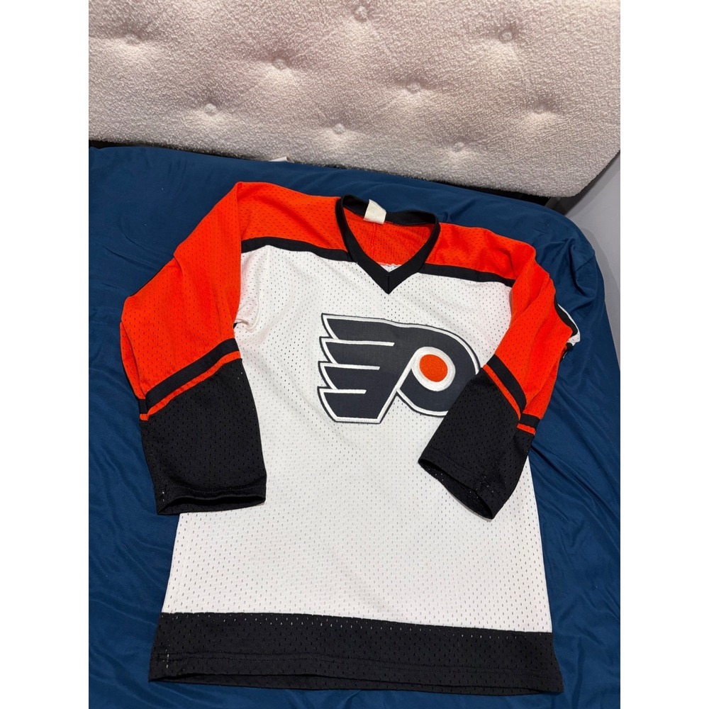 Vintage CCM Maska Philadelphia Flyers NHL Jersey White Orange Black Mesh Small